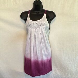 F-162 Decree White & Purple‎ Tie Dye Lace Detail Summer Tank Top Size L